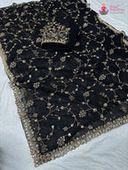 black net hand embellishment saree by Rang Rajasthani