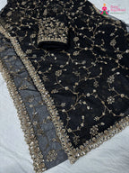 complete look of black net hand embellishment saree