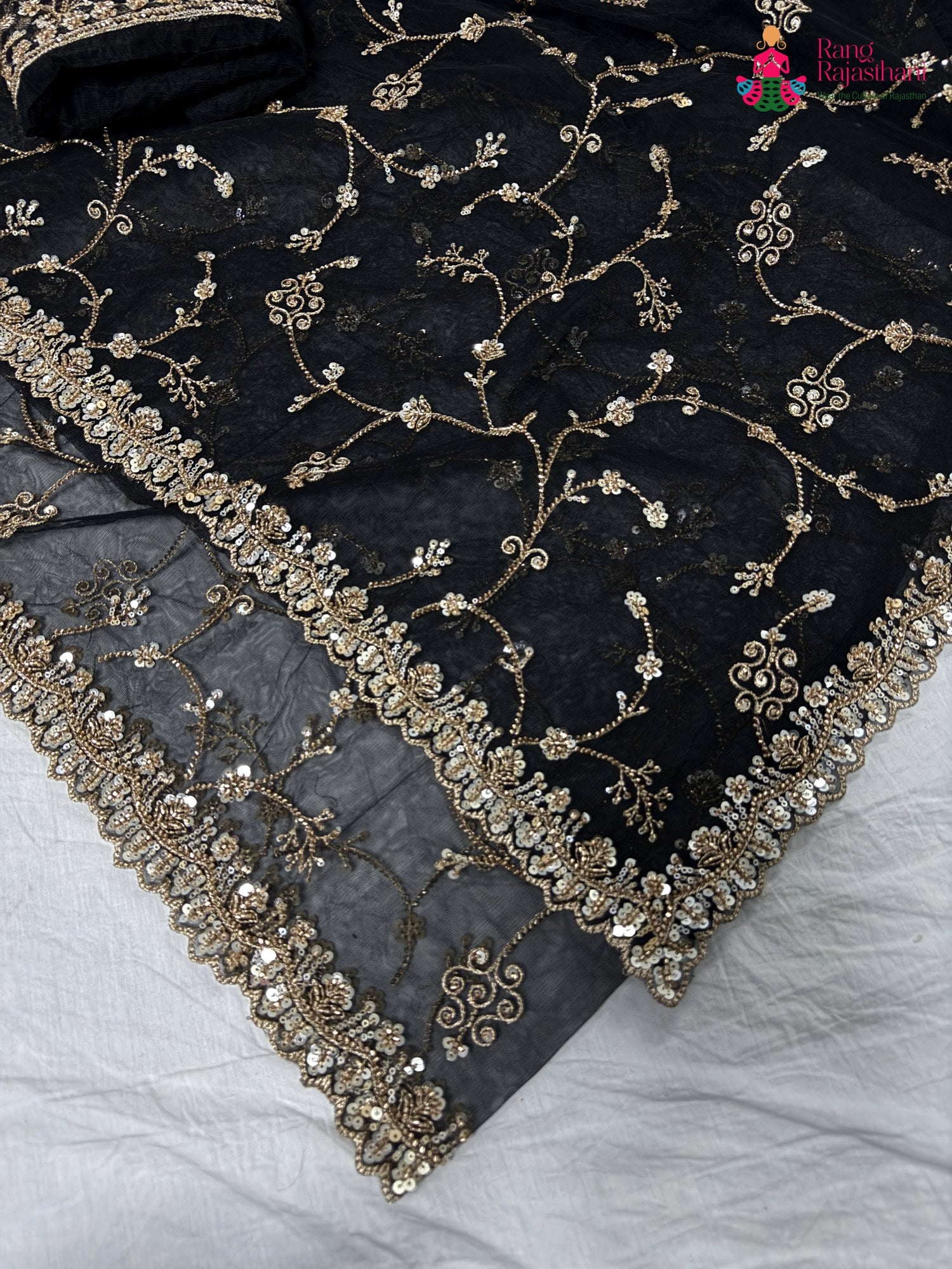 border detailing of black net hand embellishment saree