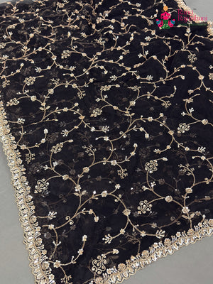 Black Net Hand Embellishment Saree for Wedding Reception | Curated Look