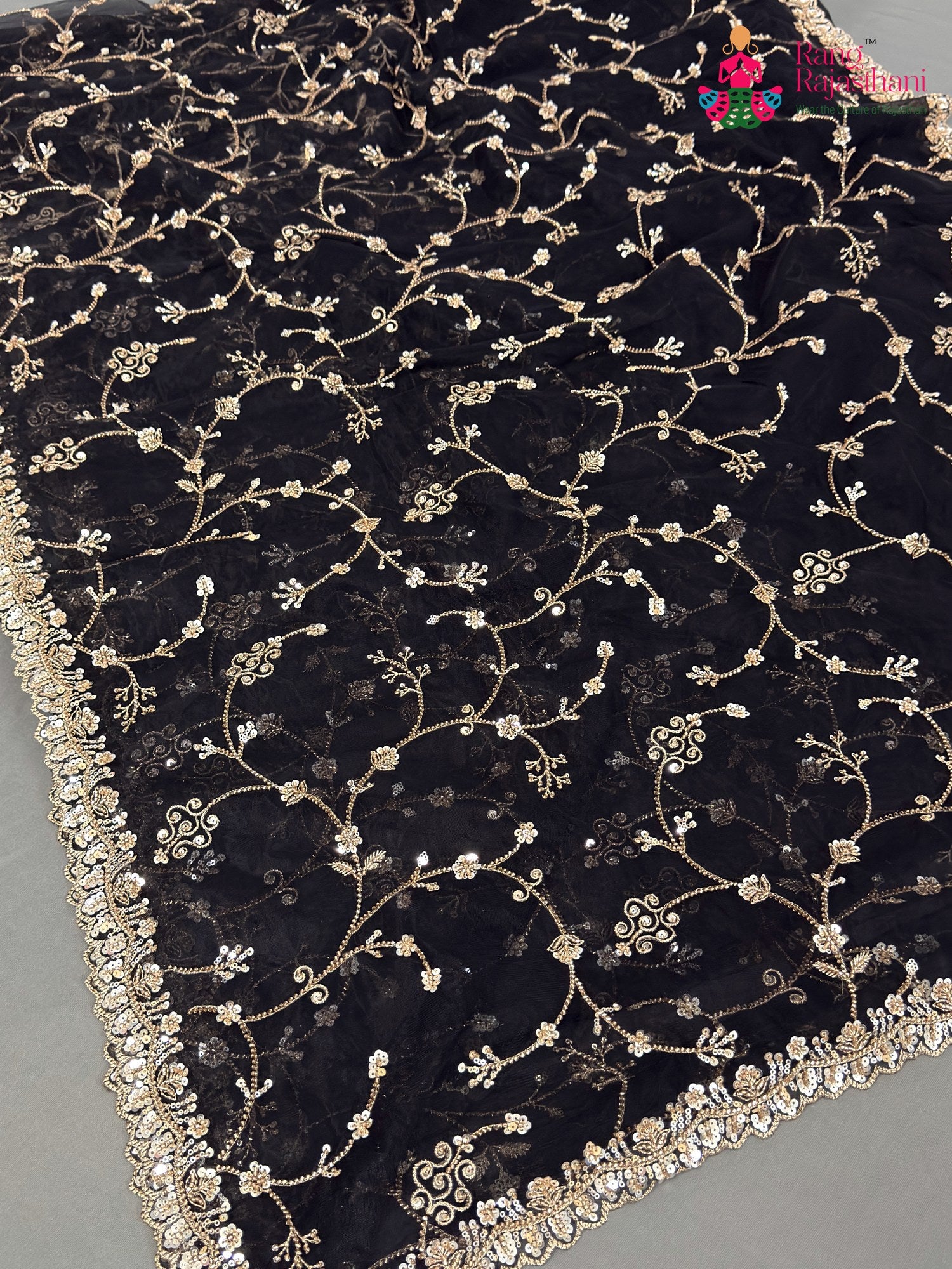 Black Net Hand Embellishment Saree for Bridal | Curated Look