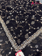 Black Net Hand Embellishment Saree for Bridal | Curated Look