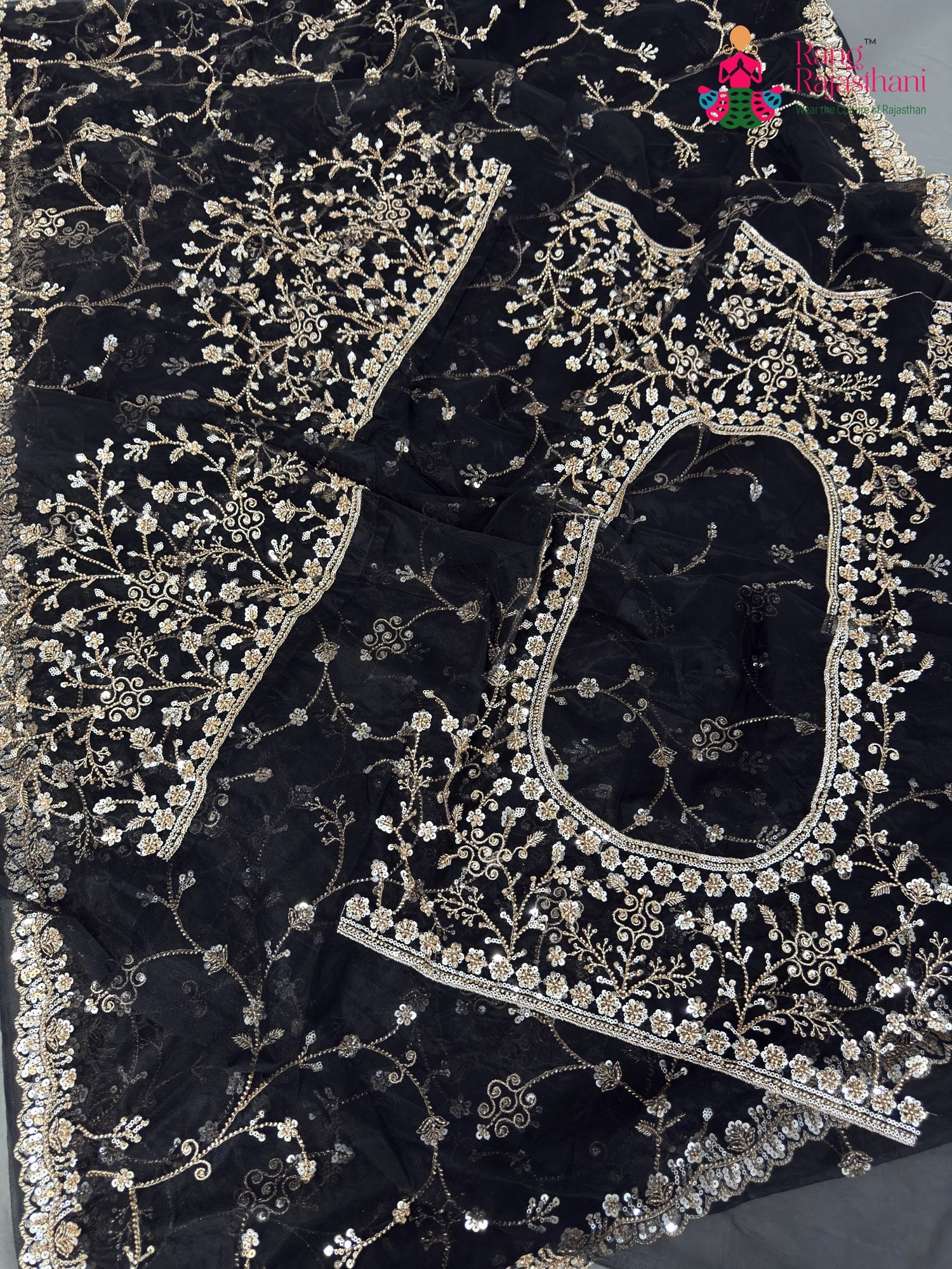 Black Net Hand Embellishment Saree for Bridal | Curated Look