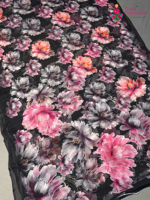 Black Pure Chiffon Printed Saree for Sangeet Night | Wedding Collection