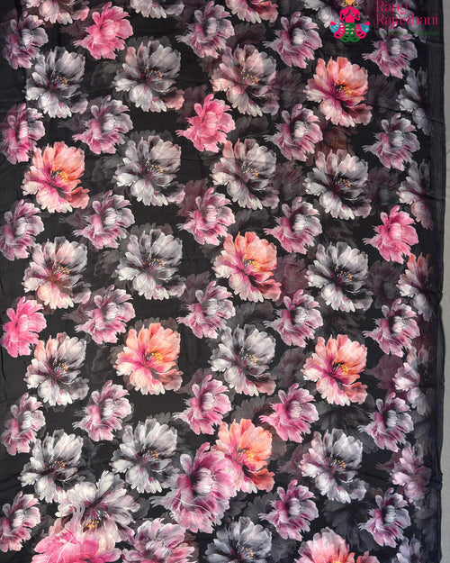 Black Pure Chiffon Printed Saree for Sangeet Night | Wedding Collection