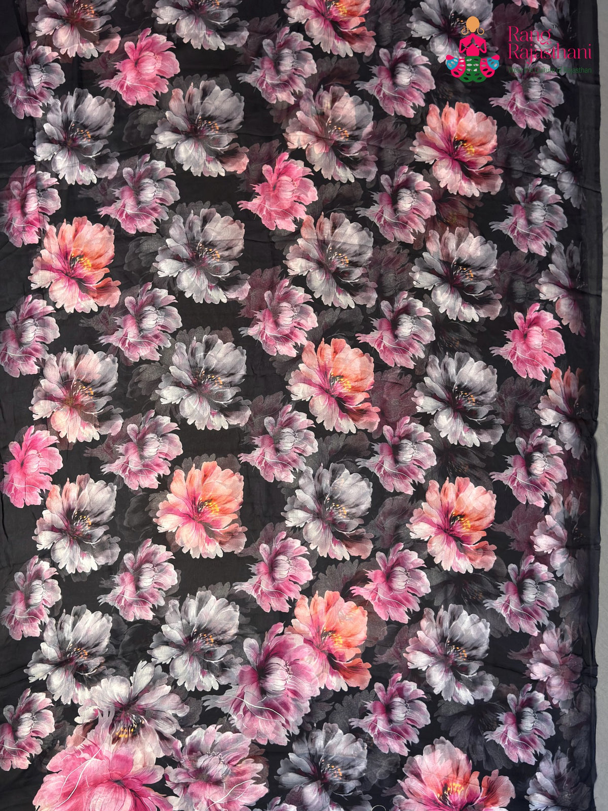 Black Pure Chiffon Printed Saree for Sangeet Night | Wedding Collection