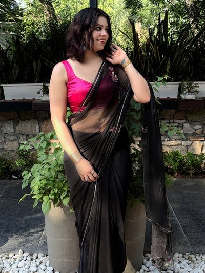 Black Pure Chiffon Sequin Saree for Wedding Reception | Luxe Collection