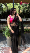 Black Pure Chiffon Sequin Saree for Wedding Reception | Luxe Collection