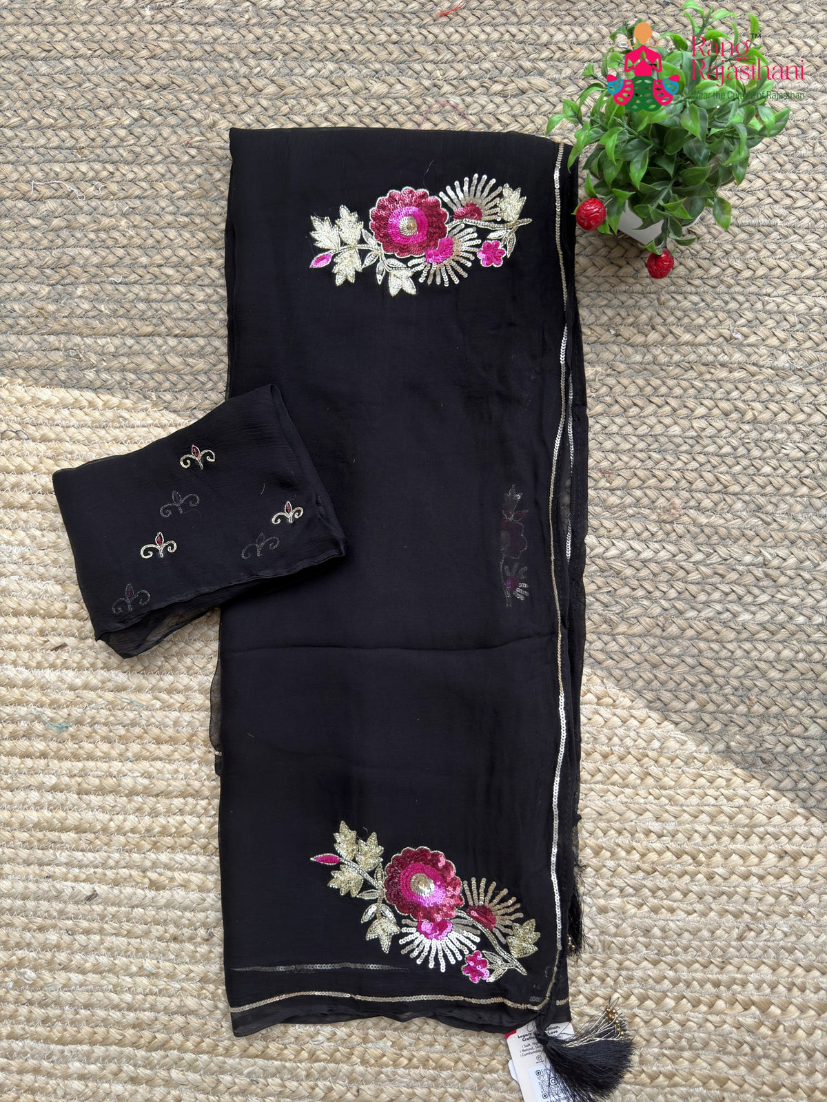 Black Pure Chiffon Sequin Saree for Wedding Reception | Luxe Collection