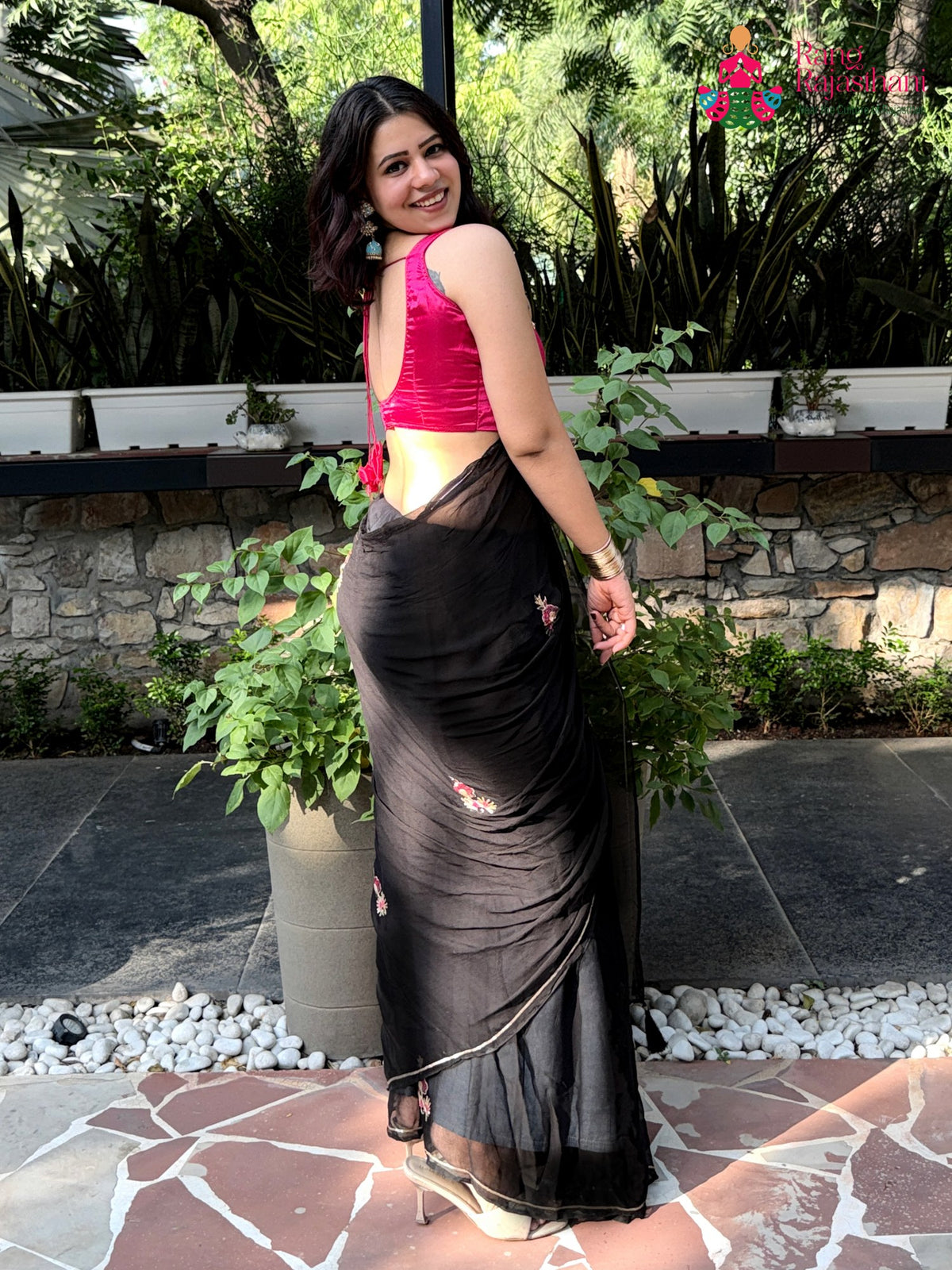Black Pure Chiffon Sequin Saree for Wedding Reception | Luxe Collection
