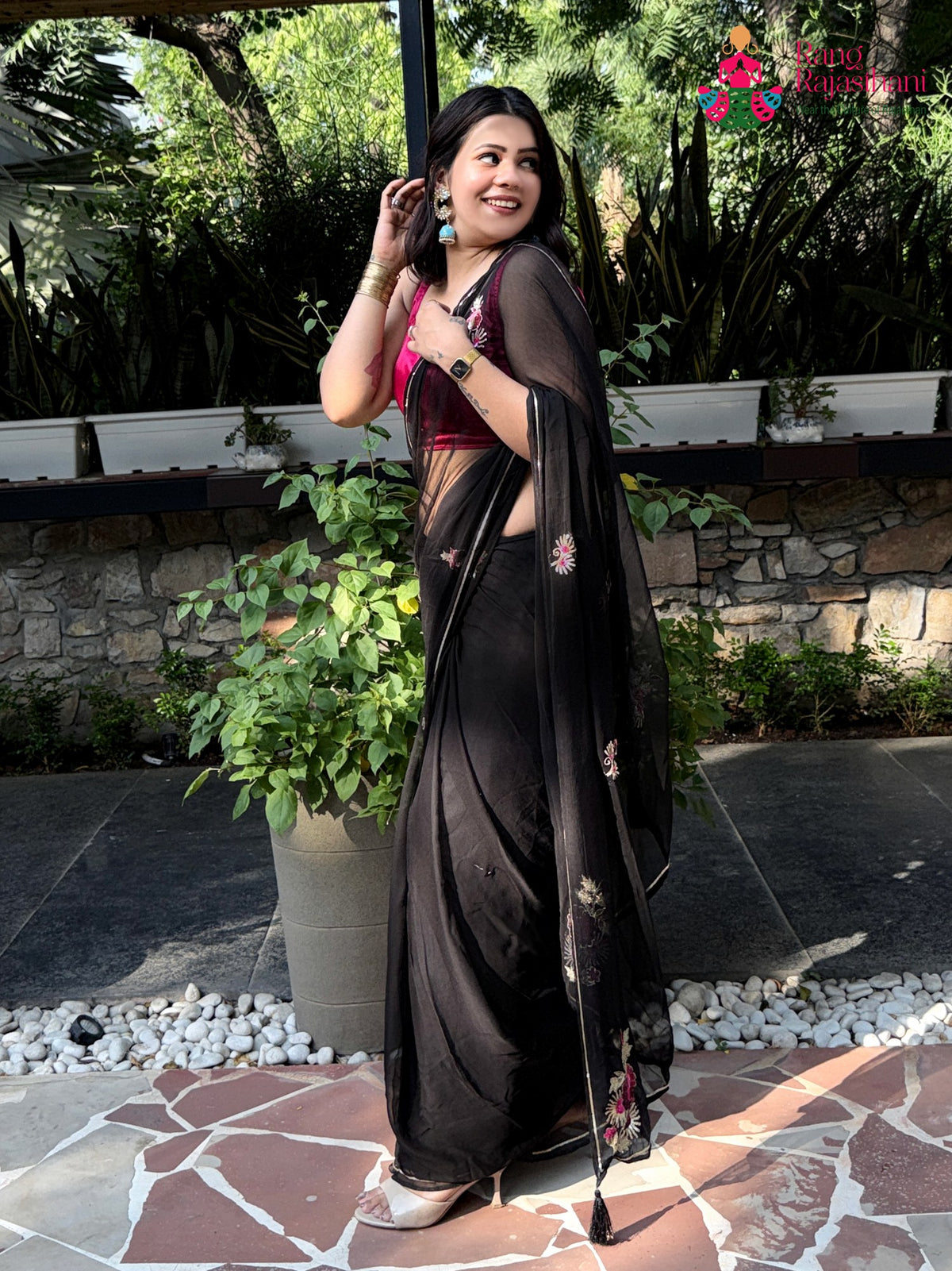 Black Pure Chiffon Sequin Saree for Wedding Reception | Luxe Collection