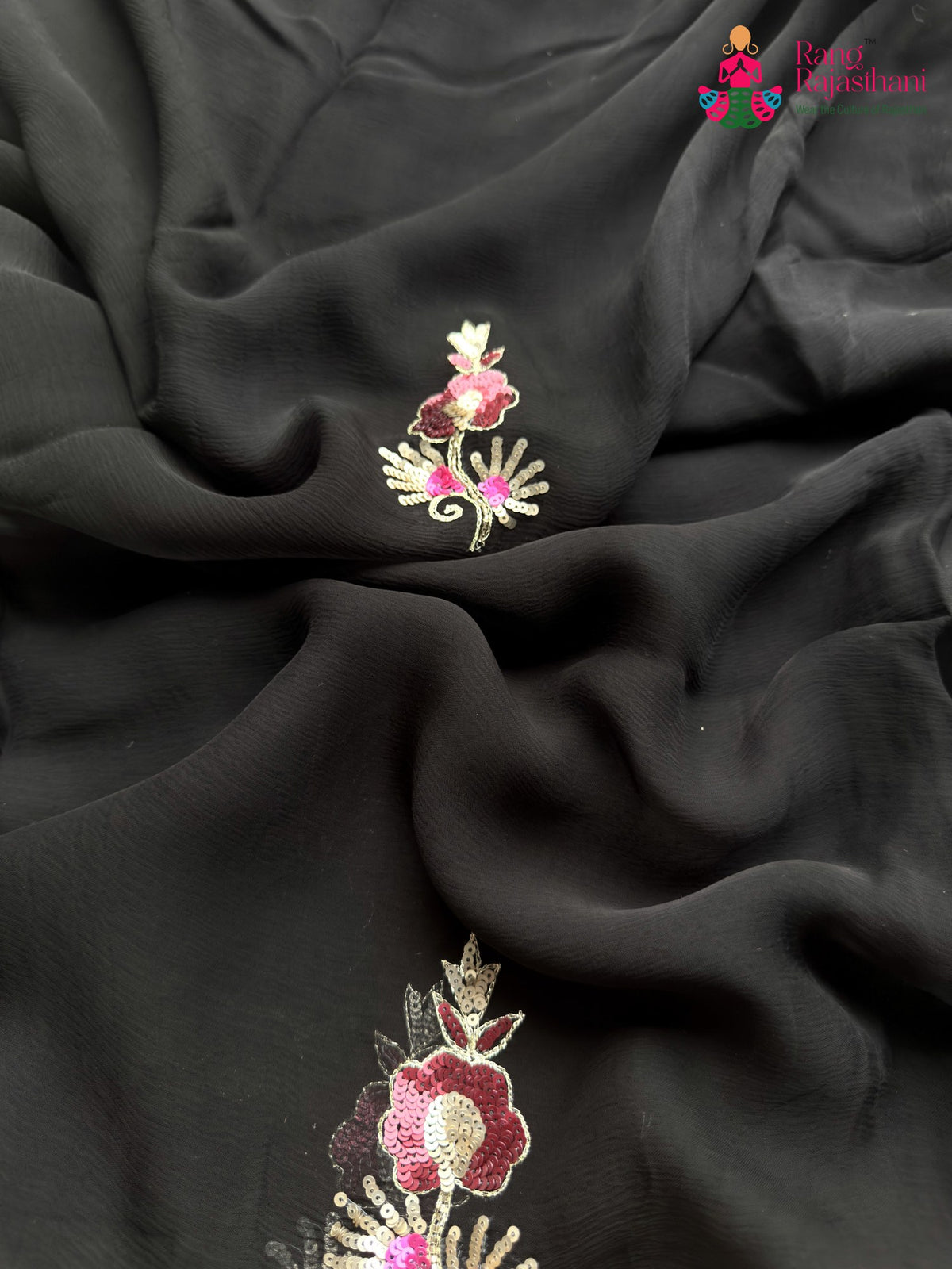 Black Pure Chiffon Sequin Saree for Wedding Reception | Luxe Collection