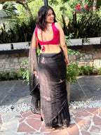 Black Pure Chiffon Sequin Saree for Wedding Reception | Luxe Collection