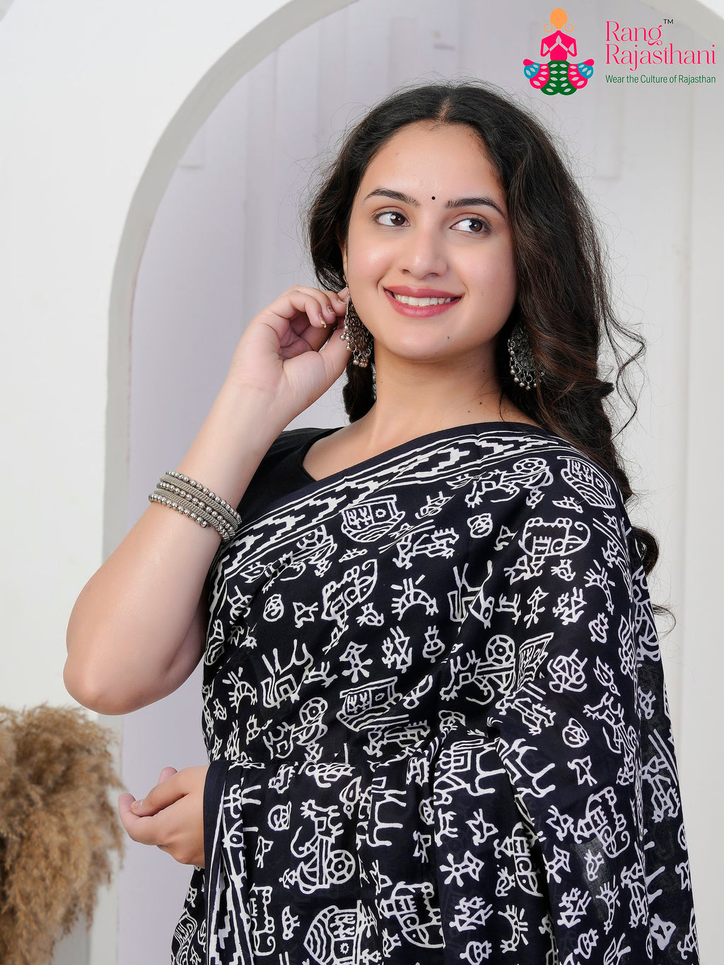 Black Cotton saree with Printed close up detailing