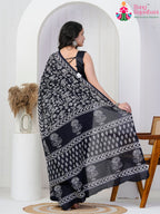 Black Cotton saree with Printed back view
