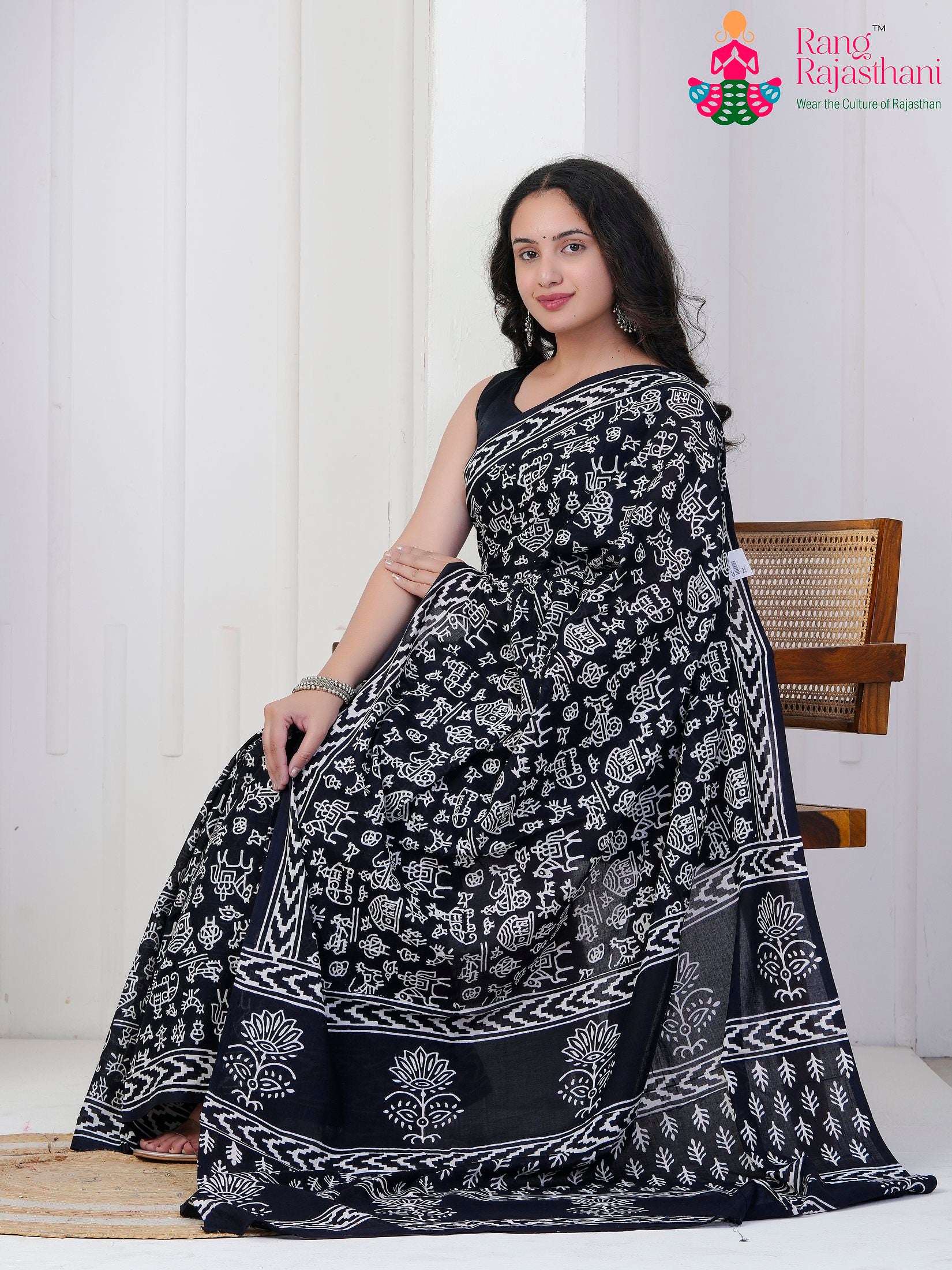 Black Cotton saree with Printed pallu detailing