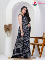 Black Cotton saree with Printed side drape view