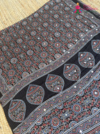 Black Pure Modal Silk Mirror Ajrakh Print Saree for Wedding Guest | Designer Collection
