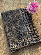 Black Pure Modal Silk Sequin Ajrakh Print Saree for Wedding Reception | Buy Today