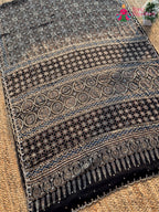Black Pure Modal Silk Sequin Ajrakh Print Saree for Wedding Reception | Buy Today