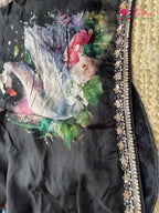 Black Pure Tapi Silk Hand Embellishment Printed Saree for Sangeet Night | Premium Drape