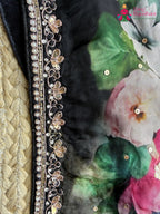 Black Pure Tapi Silk Hand Embellishment Printed Saree for Sangeet Night | Premium Drape