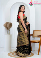 Black Pure Chinon Silk saree with Banarasi Zari pleats view