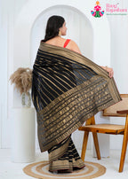 Black Pure Chinon Silk saree with Banarasi Zari back view