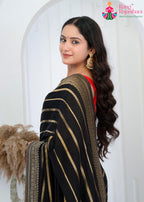 Black Pure Chinon Silk saree with Banarasi Zari close up detailing