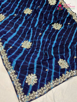Blue Chiffon Gota Patti Leheriya Saree for Sangeet Night | Trending Now