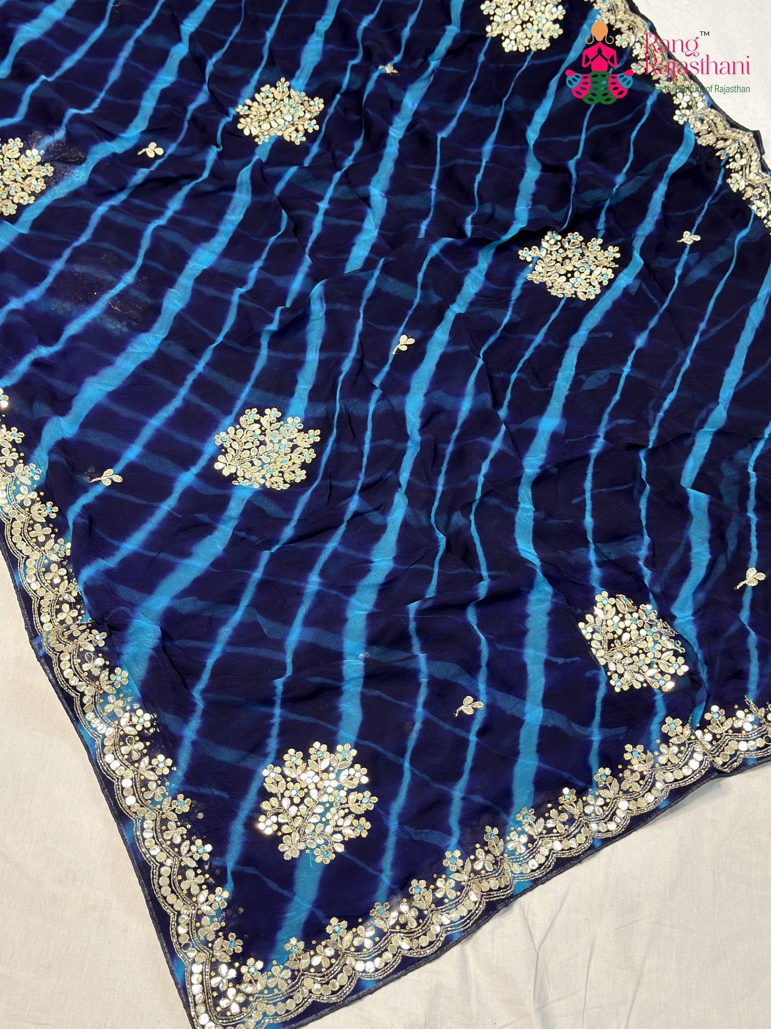 Blue Chiffon Gota Patti Leheriya Saree for Sangeet Night | Trending Now