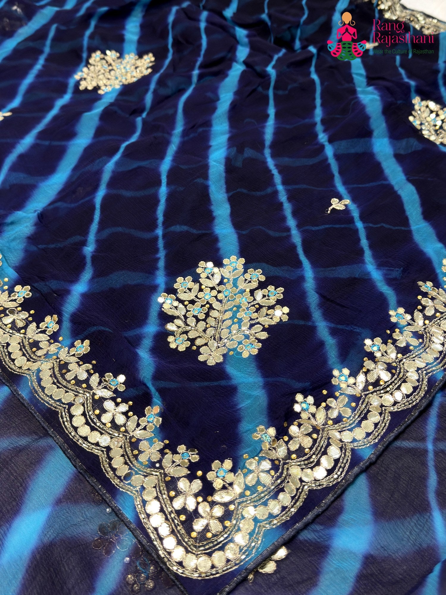 Blue Chiffon Gota Patti Leheriya Saree for Sangeet Night | Trending Now