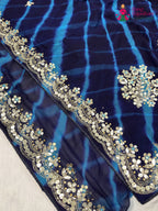 Blue Chiffon Gota Patti Leheriya Saree for Sangeet Night | Trending Now
