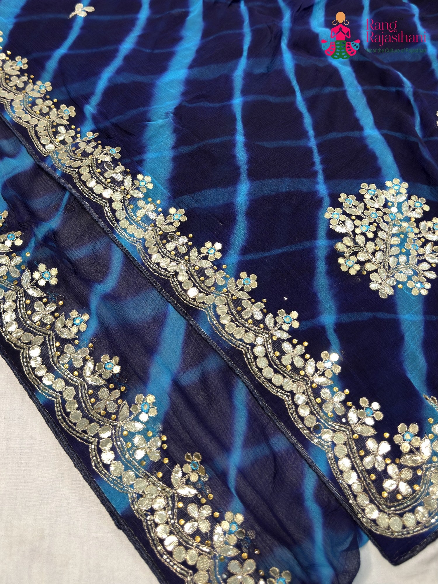 Blue Chiffon Gota Patti Leheriya Saree for Sangeet Night | Trending Now