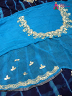 Blue Chiffon Gota Patti Leheriya Saree for Sangeet Night | Trending Now