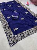 blue chiffon zari embroidery saree for wedding reception by Rang Rajasthani