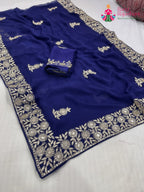 blue chiffon zari embroidery saree for wedding reception by Rang Rajasthani