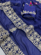 complete look of blue chiffon zari embroidery saree