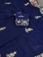 Blue Chiffon Zari Embroidery Saree for Wedding Reception | Style Pick
