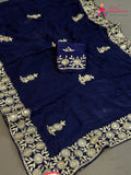 Blue Chiffon Zari Embroidery Saree for Wedding Reception | Style Pick