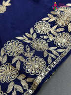Blue Chiffon Zari Embroidery Saree for Wedding Reception | Style Pick