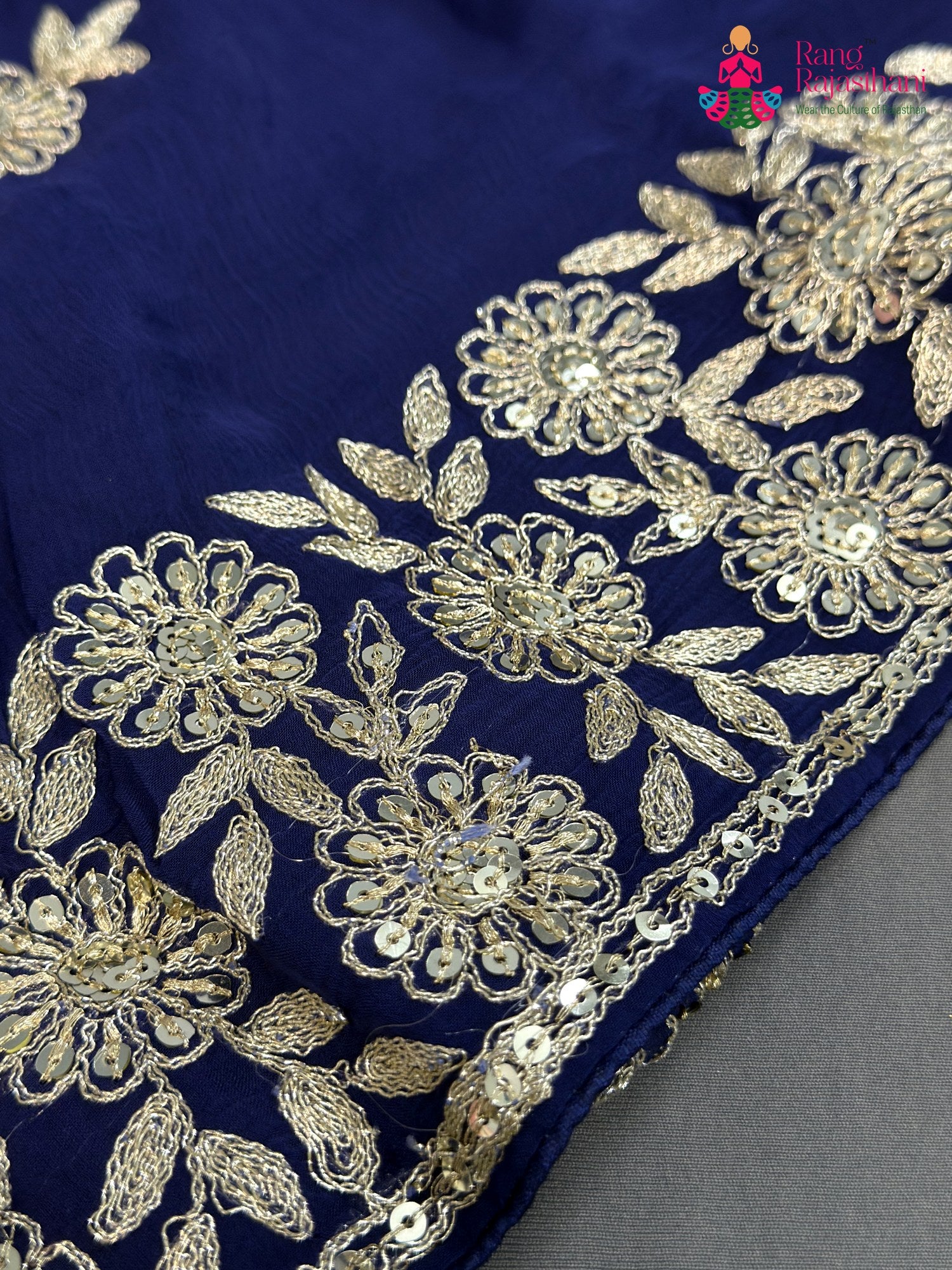 Blue Chiffon Zari Embroidery Saree for Wedding Reception | Festive Wear
