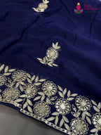 Blue Chiffon Zari Embroidery Saree for Wedding Reception | Style Pick