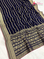 blue chinnon banarasi zari weave saree ethnic wear by Rang Rajasthani
