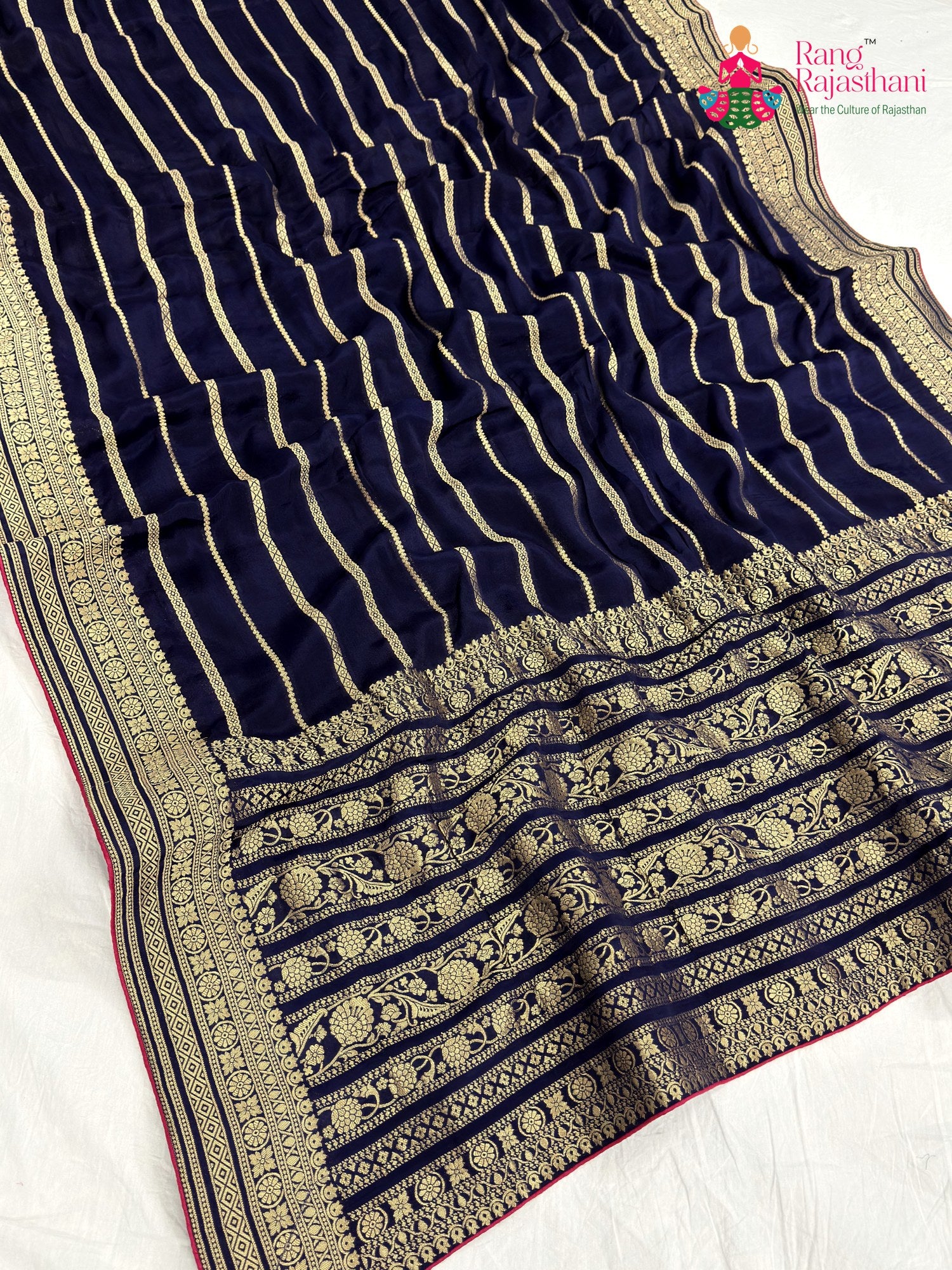 Blue Chinnon Banarasi Zari Weave Leheriya Saree for Bridal | Designer Saree