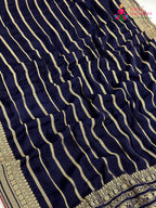 border detail of blue chinnon banarasi zari weave saree