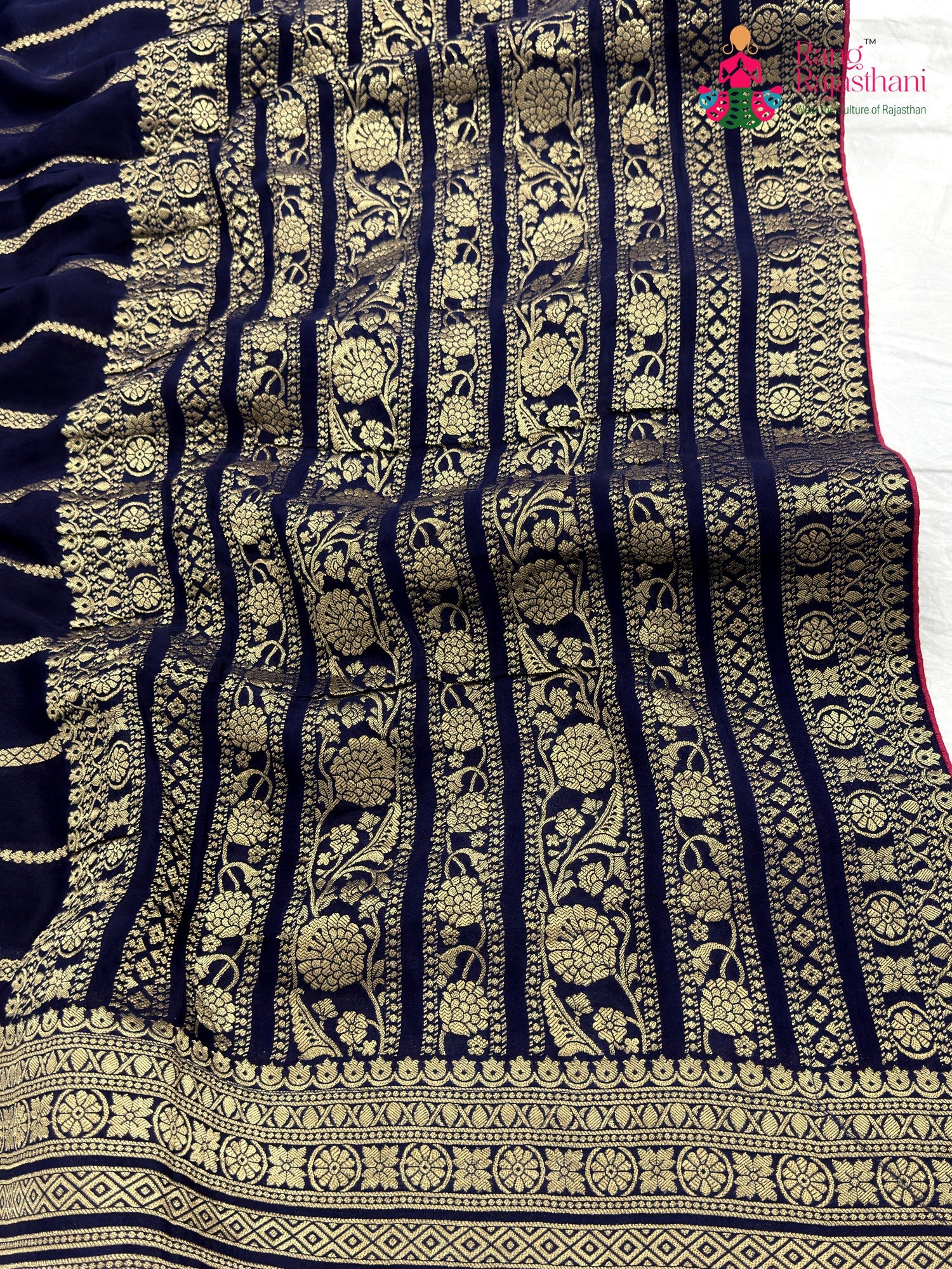 Blue Chinnon Banarasi Zari Weave Leheriya Saree for Bridal | Designer Saree