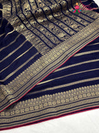 design pattern of blue chinnon banarasi zari weave saree