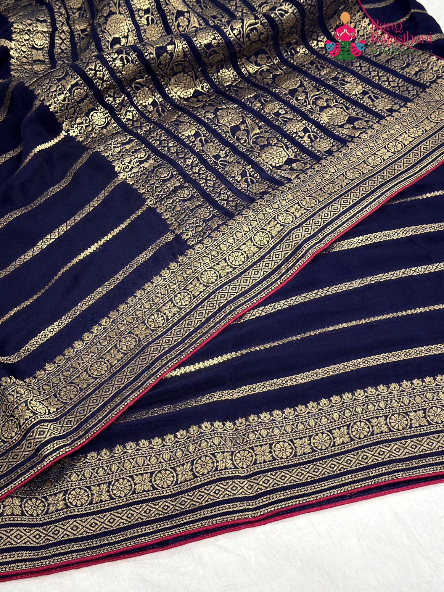 Blue Chinnon Banarasi Zari Weave Leheriya Saree for Bridal | Designer Saree