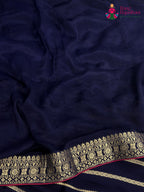 close up view of blue chinnon banarasi zari weave saree